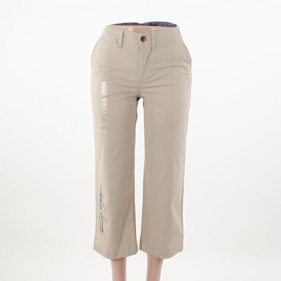 Tommy Hilfiger Wide-Leg Logo-Print Cropped Pants in Khaki - Picture 2 of 5